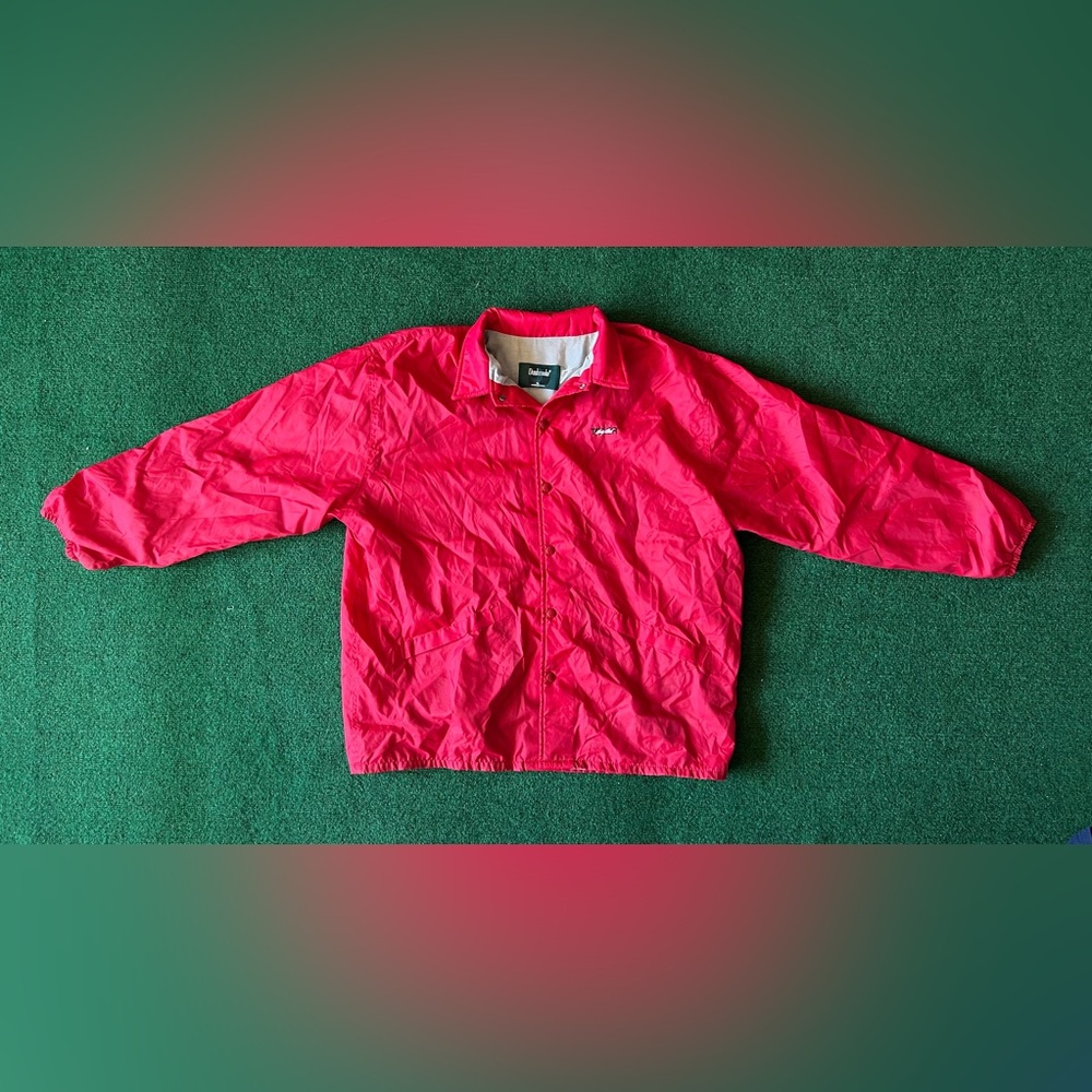 Mens red button down jacket “big red”